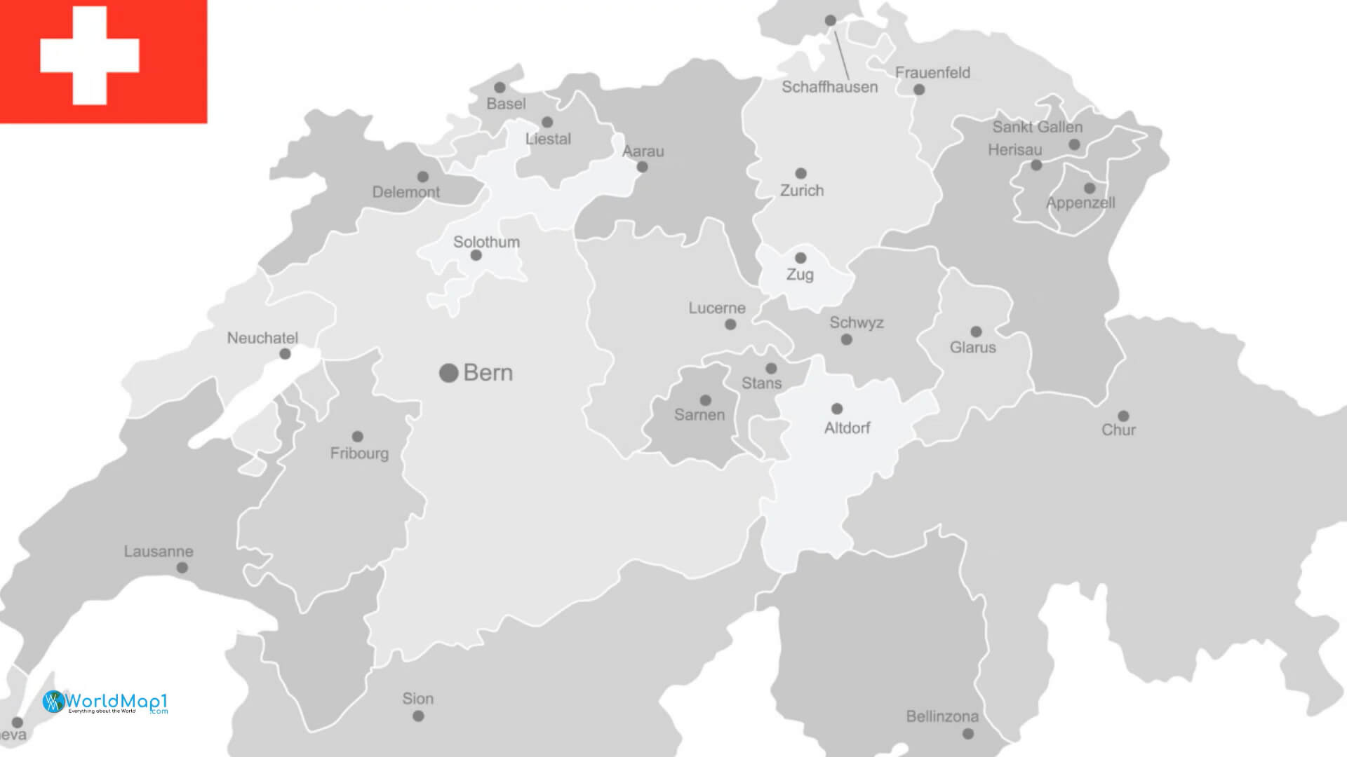 Switzerland Largest Cities and Swiss Canton Map
